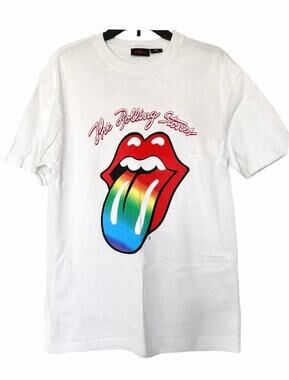 Rolling Stones Cotton On Rainbow Tongue Graphic T Shirt White Size M